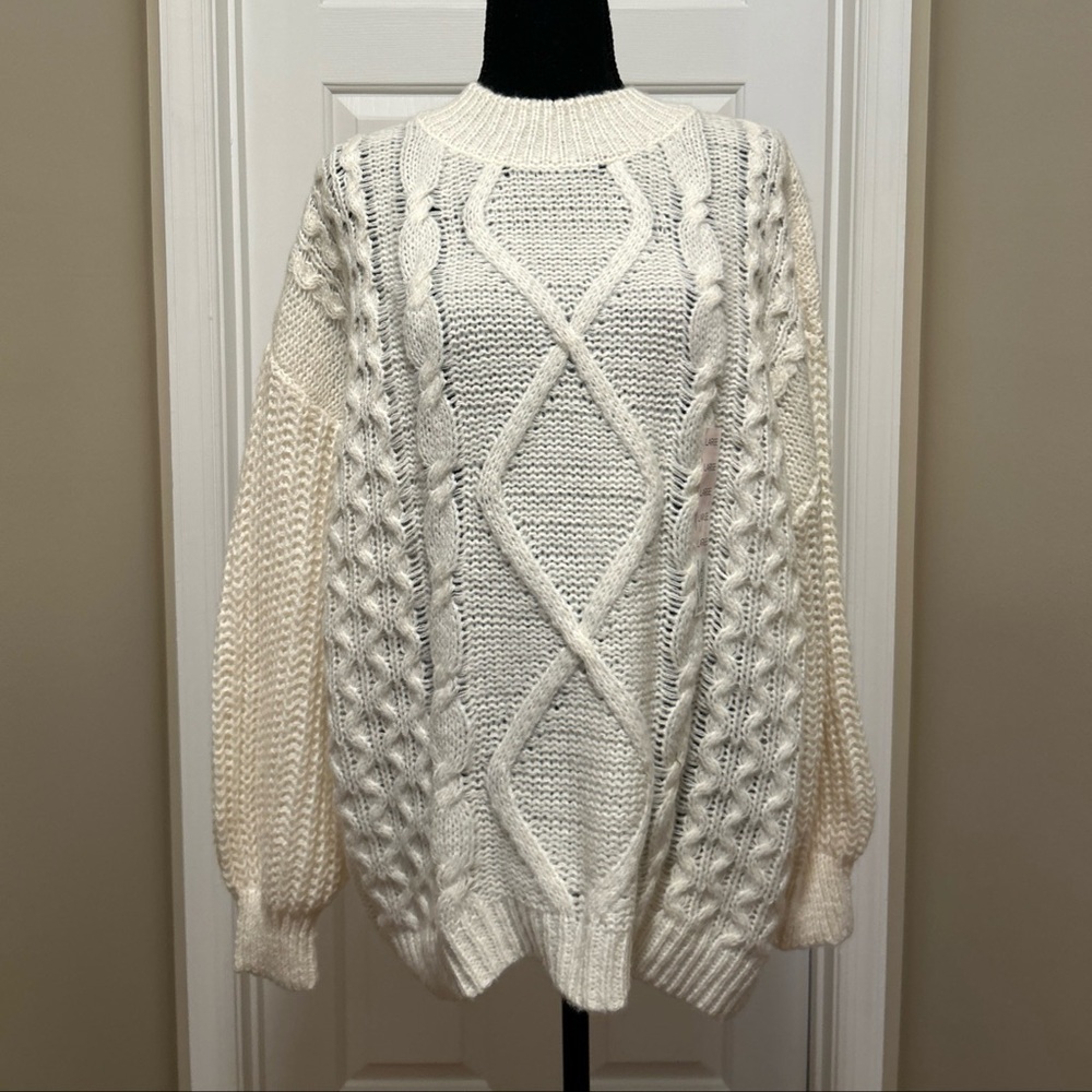 SO Women's Ivory Cable Knit Sweater